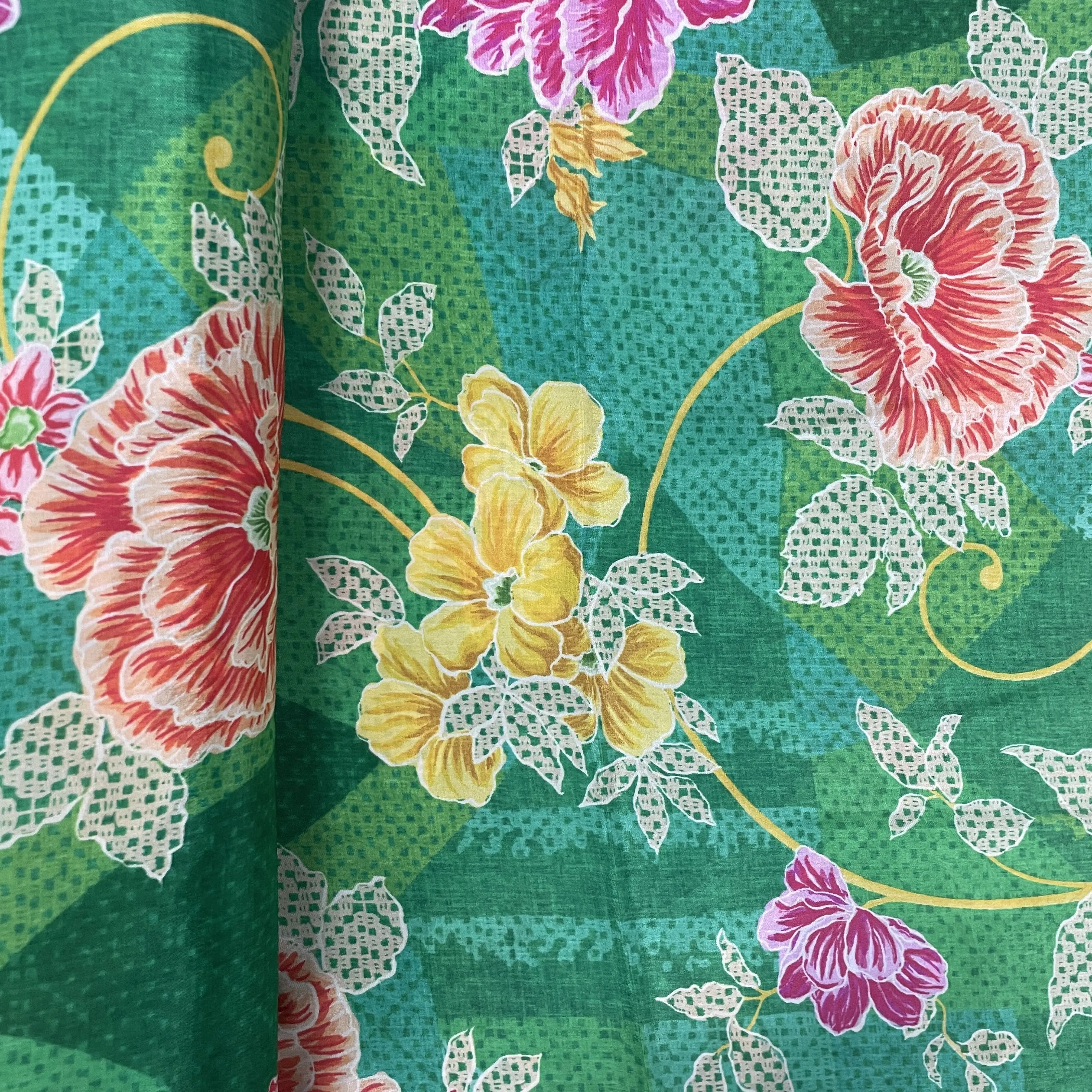 Green Floral Print Crepe Fabric 18035