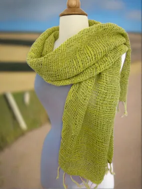 Handwoven Open Weave Cotton Scarf - Apple Green