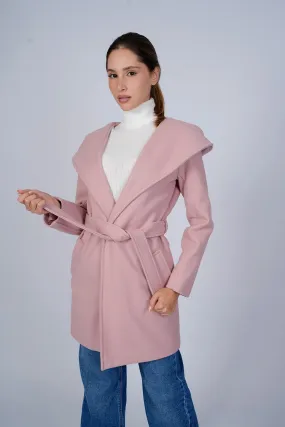 Hooded Wrap Pink Short Coat