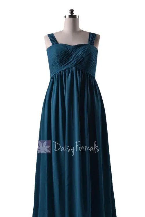 In stock,Ready to Ship - Plus Size Long Peacock Teal Chiffon Bridesmaid Dress (BM10821L)- (#42 Dark Teal)