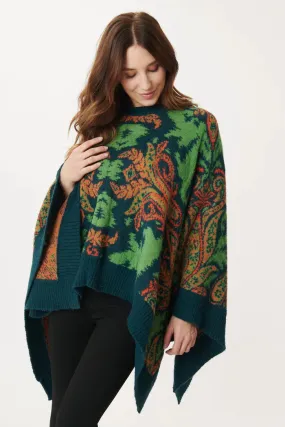 Jazz Paisley Poncho/Sweaters  - Teal