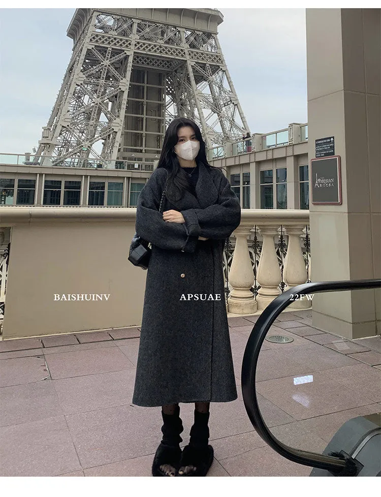 Joskaa winter fits men 2024 Stand Collar Design Double Breasted Overcoat Women's Long Loose Wool Overcoat Coat Women