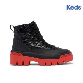 Keds Womens' Soho Boot Quilted Nylon Pop Outsole Black/Red (WH68199)