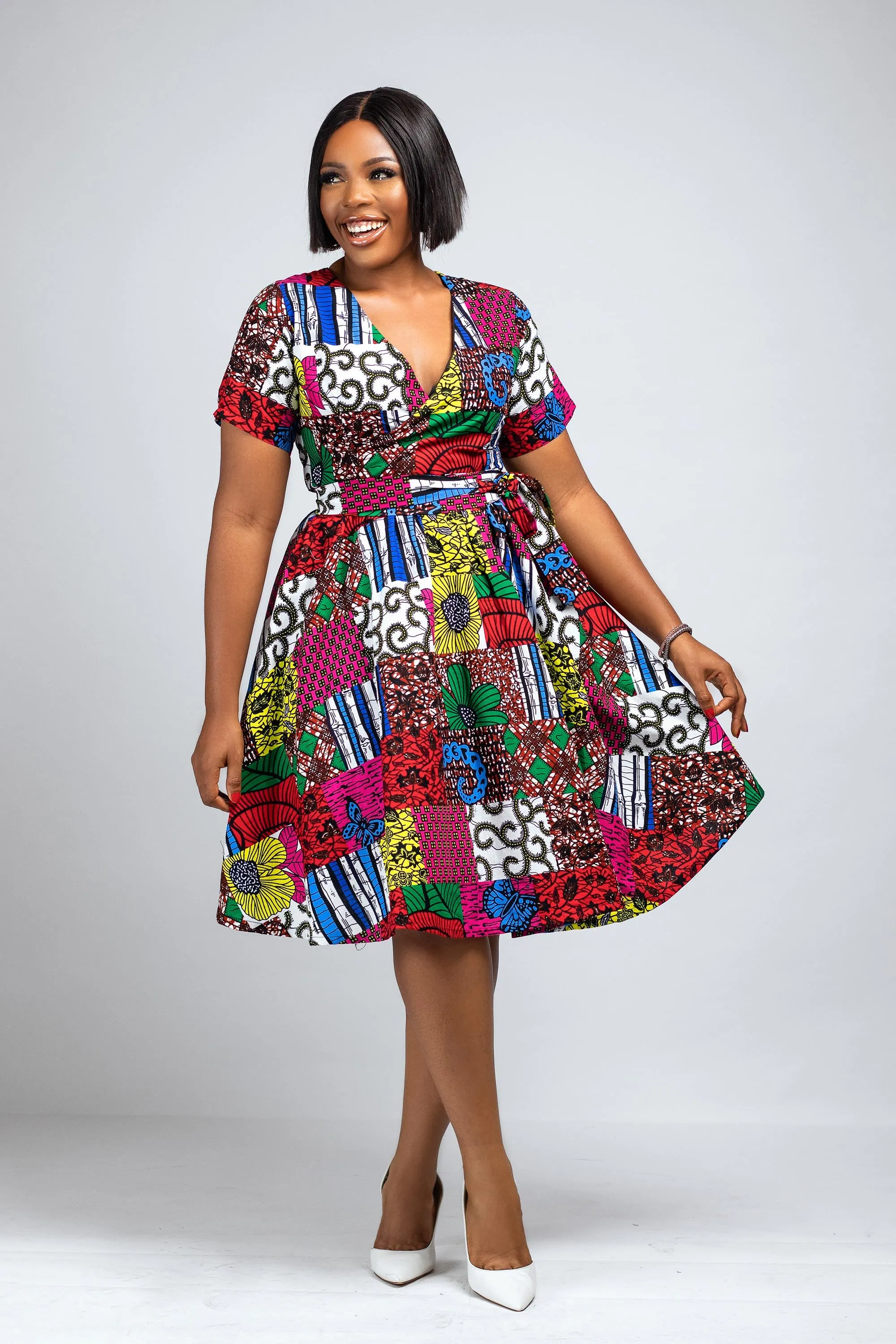 KEKE AFRICAN PRINT WRAP MIDI DRESS