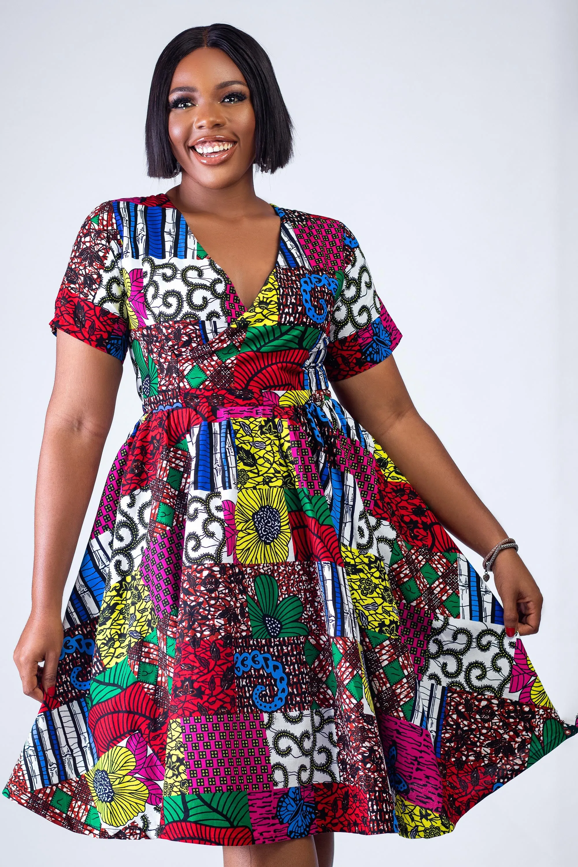 KEKE AFRICAN PRINT WRAP MIDI DRESS