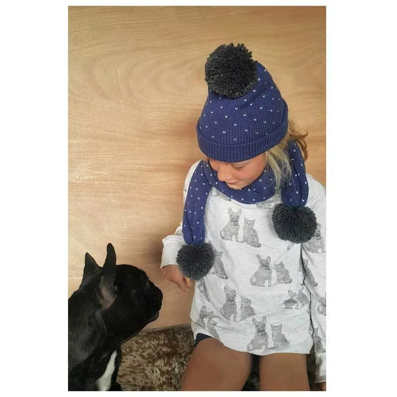 Kids Polka Dot Scarf & Beanie – Navy/Grey