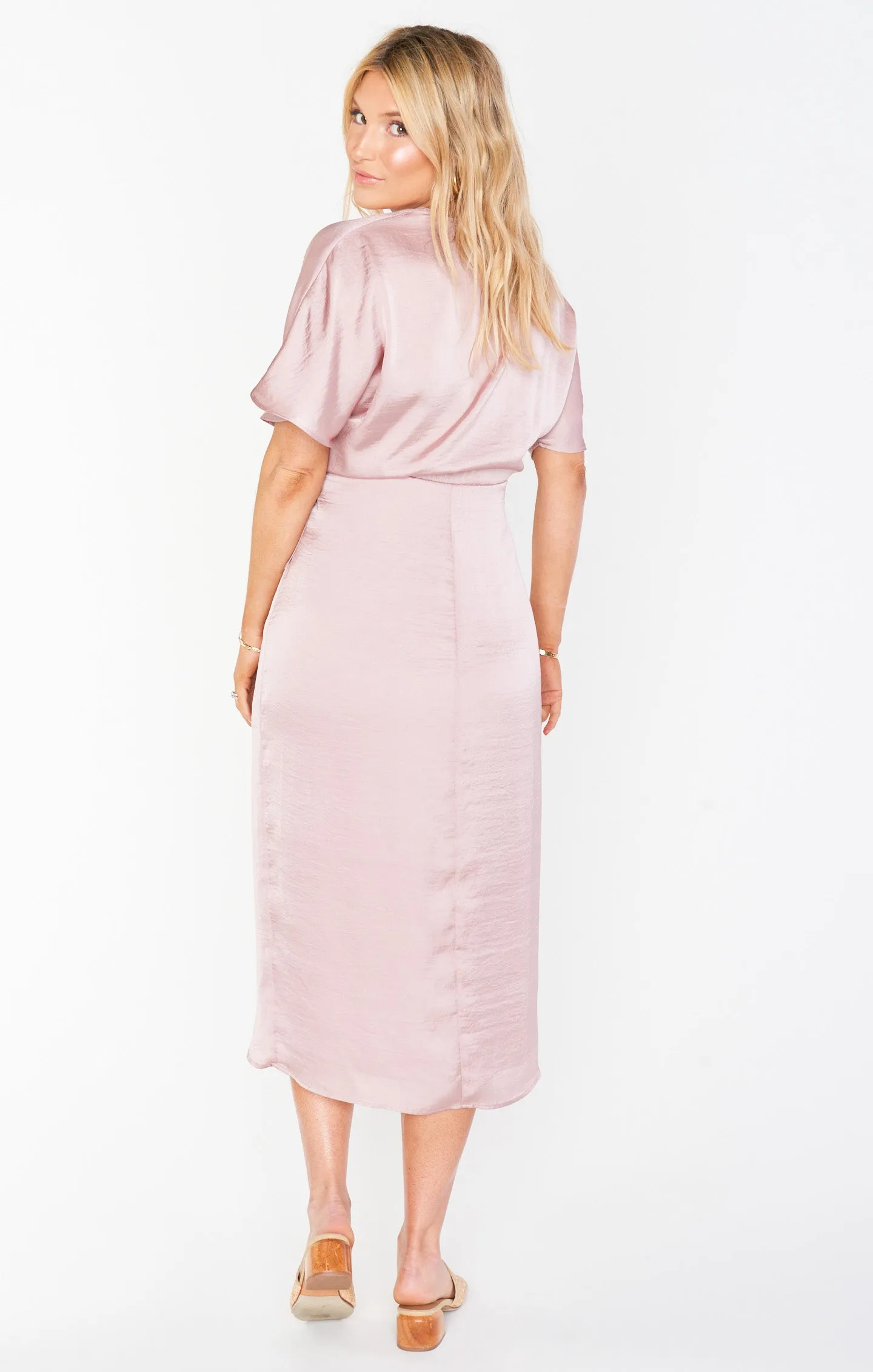 Kimora Wrap Dress ~ Mauve Silky Satin