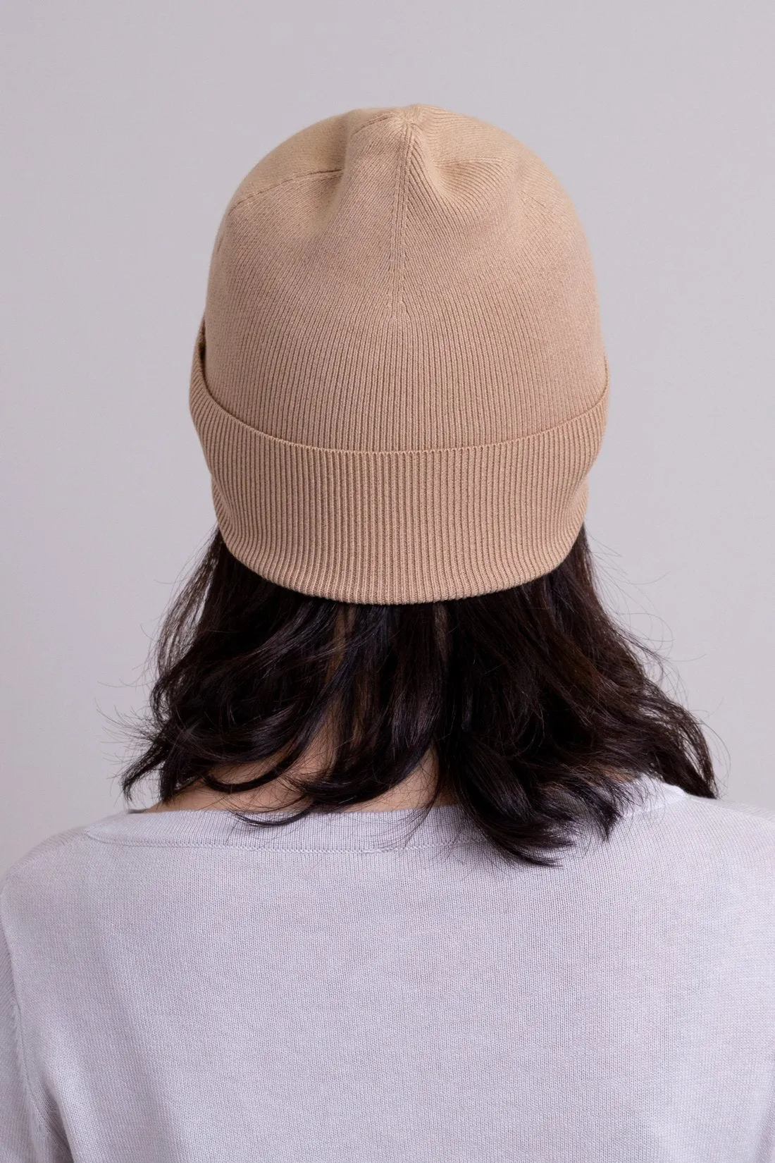 Knit Beanie, Beige, Bamboo Cotton