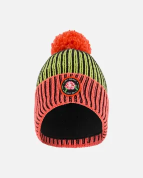 Knit Hat Black, Lime And Coral