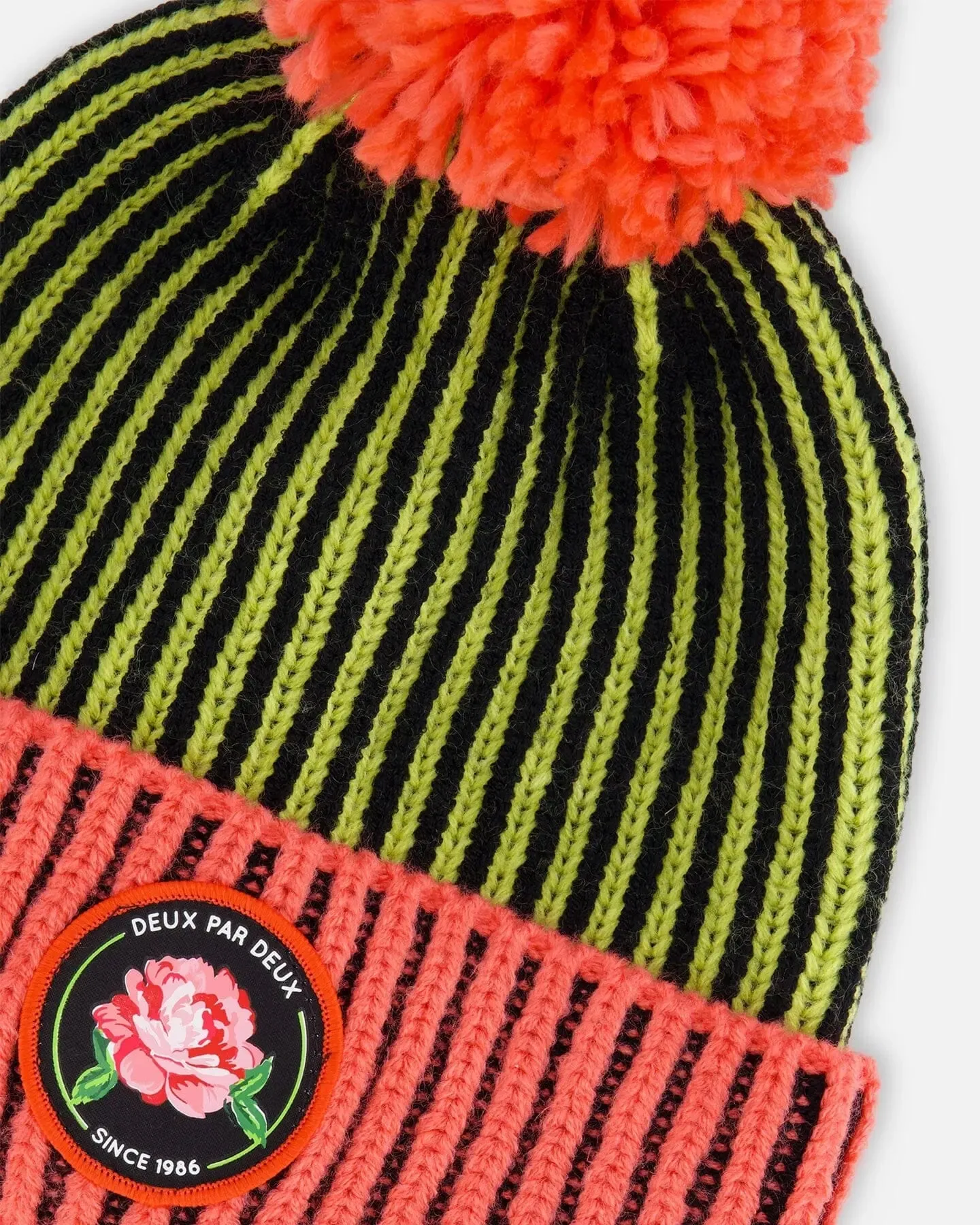 Knit Hat Black, Lime And Coral