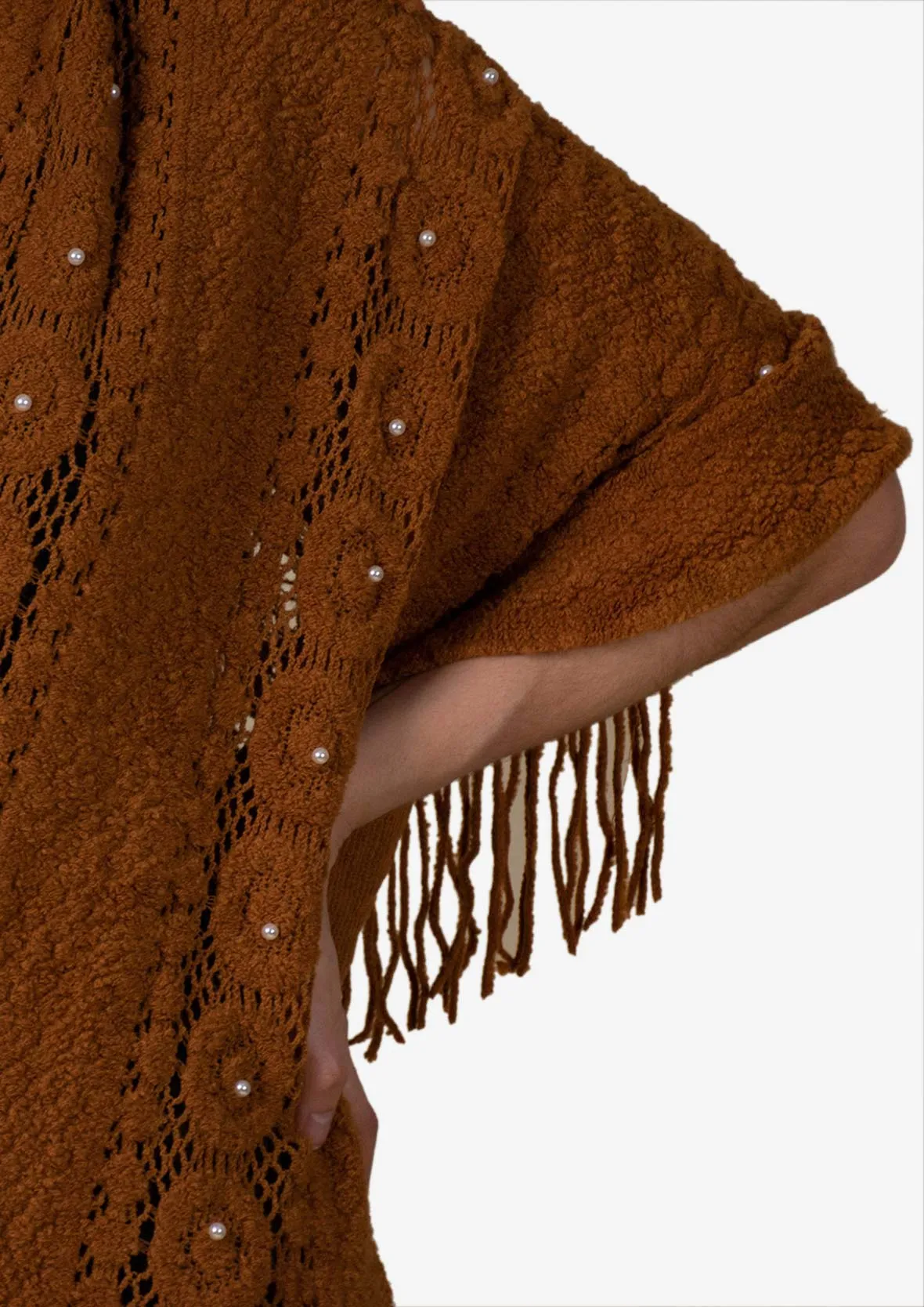 Knit Poncho With Fringe Hem