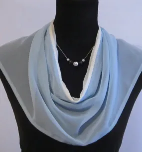 Ladies Bib Style Baby Blue and White Chiffon Scarf