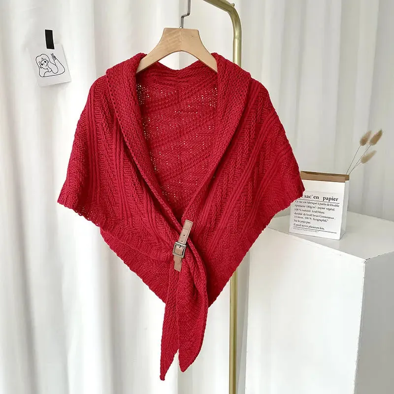 Ladies Knitted Scarf With Split Thick Triangle Cape