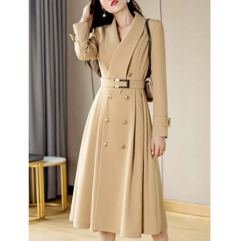 LANFUBEISI Spring Autumn New Women Windbreaker Coat Mid-length Fashion Overcoat Double Breasted Slim Belt Trench Coat Feminino