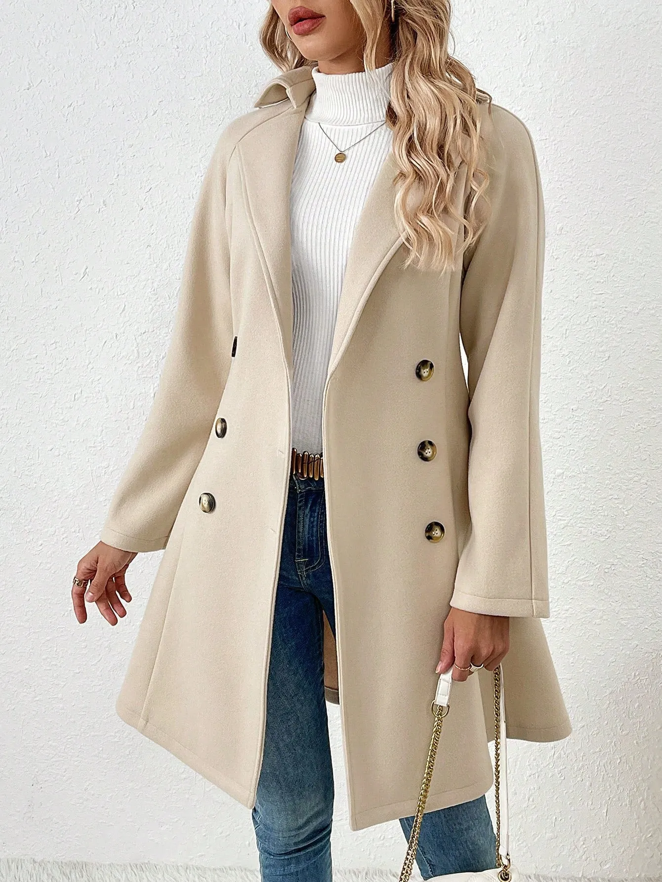 Lapel Neck Double Breasted Knee Length Overcoat