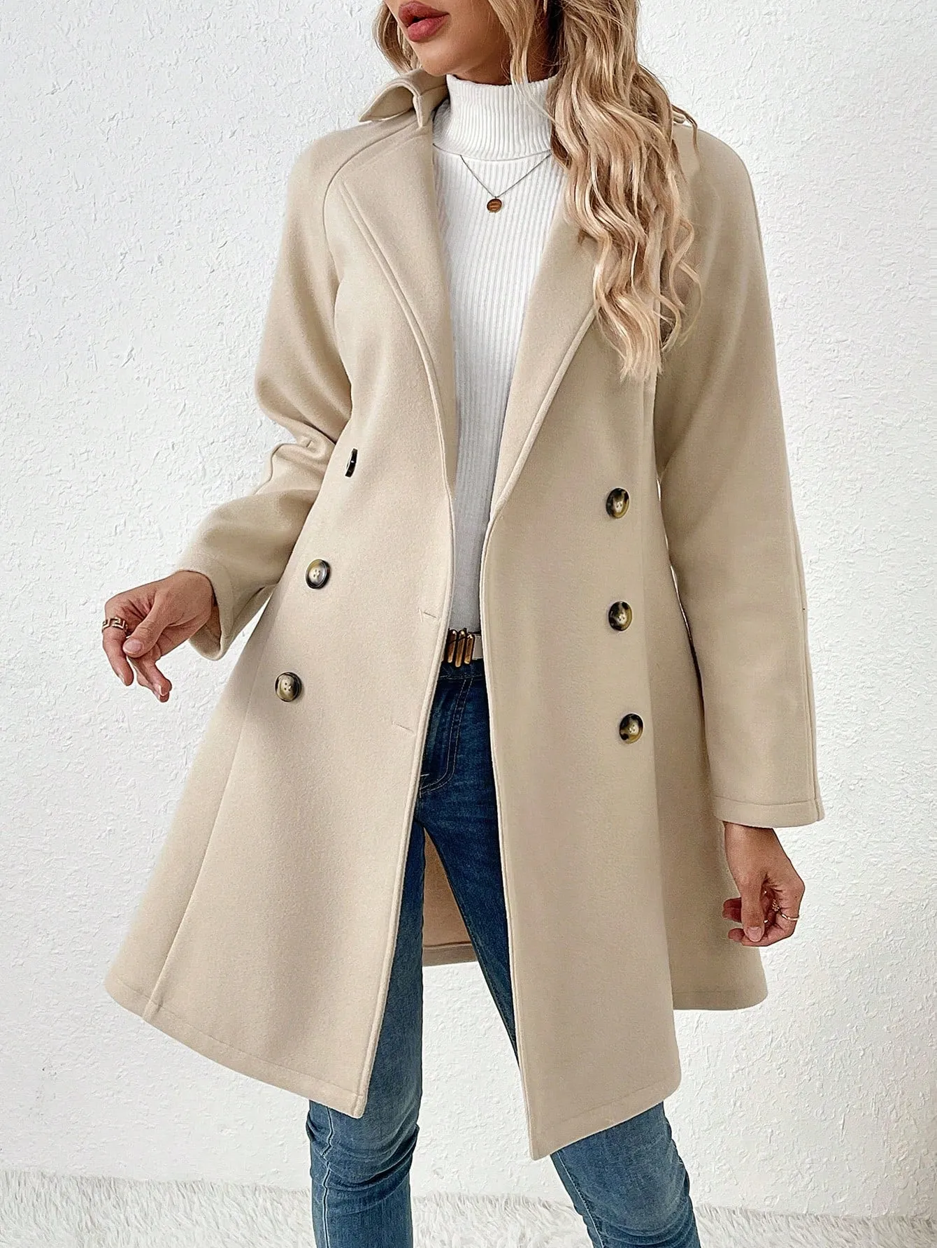 Lapel Neck Double Breasted Knee Length Overcoat