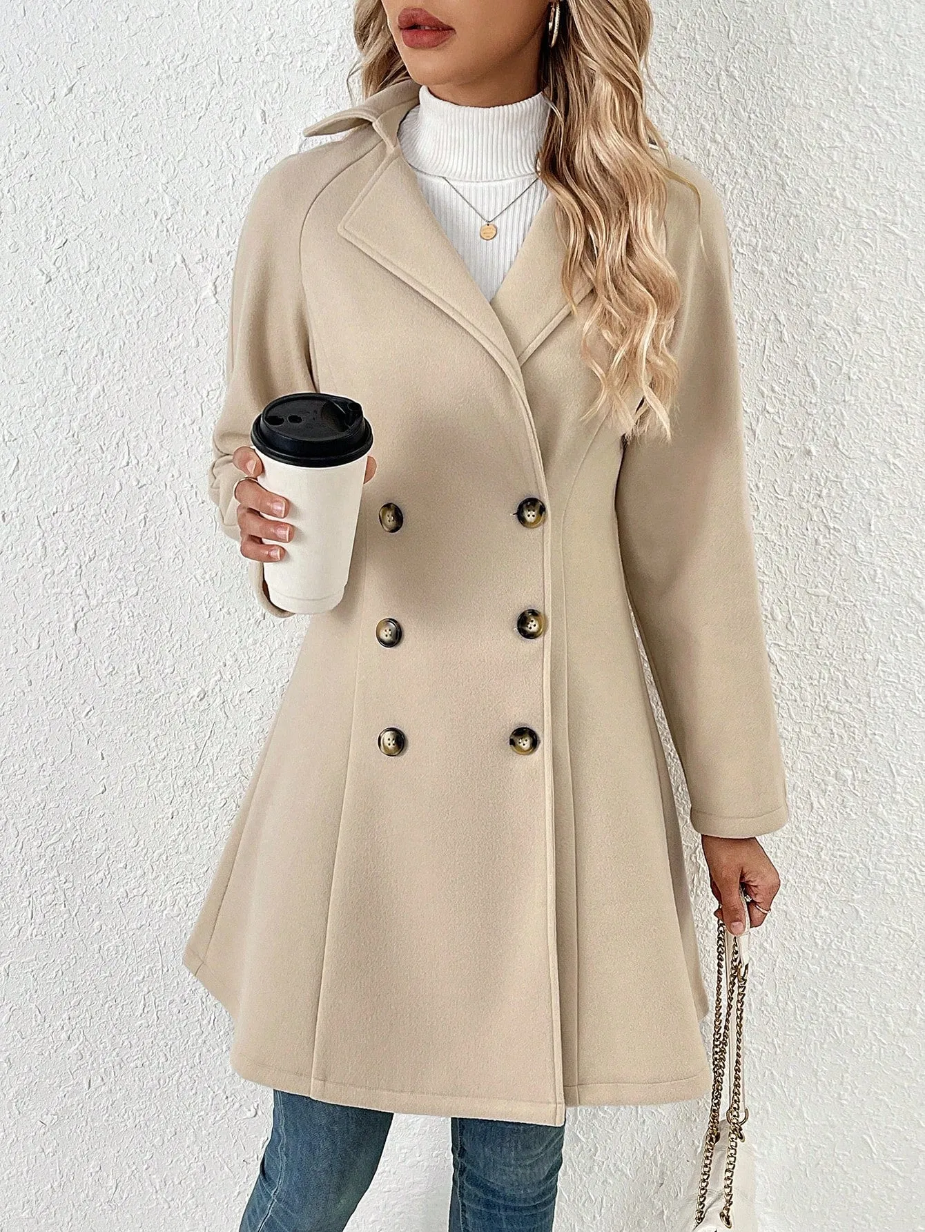 Lapel Neck Double Breasted Knee Length Overcoat