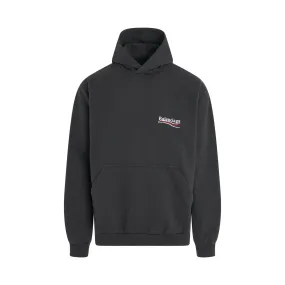 Large Fit Embroidered Logo Hoodie in Dark Grey/White