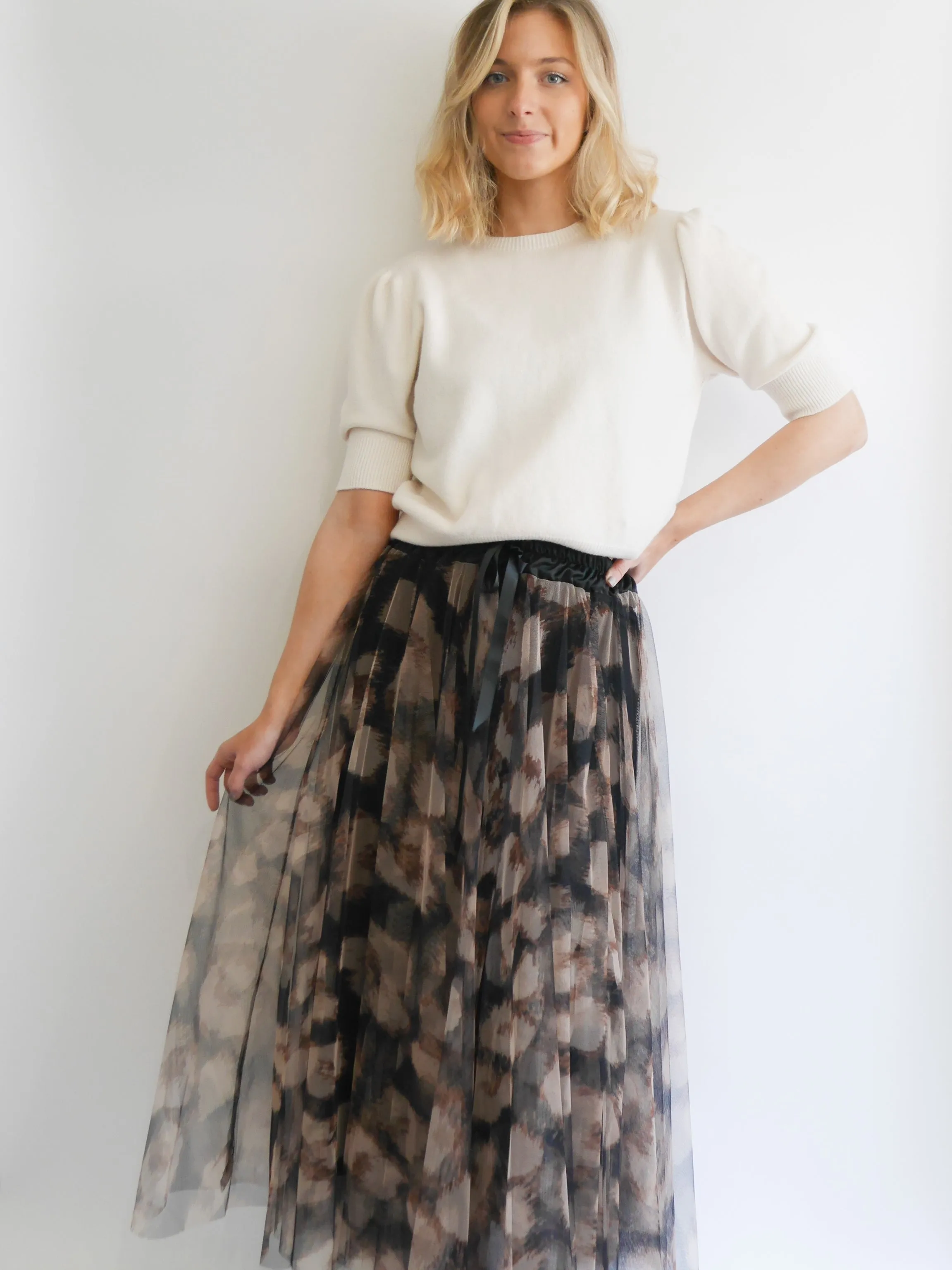 Leopard Print Tulle Skirt Camel