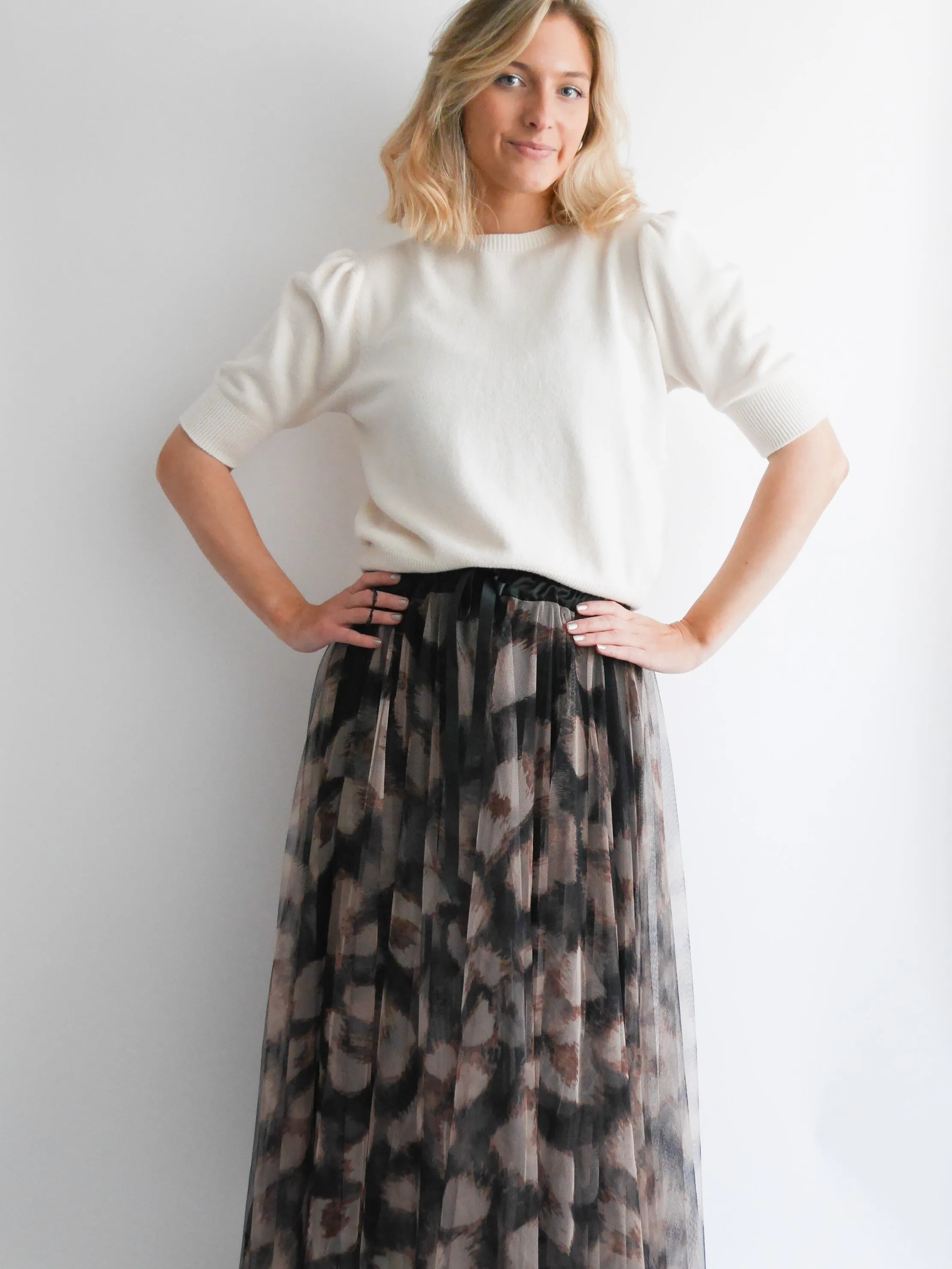 Leopard Print Tulle Skirt Camel