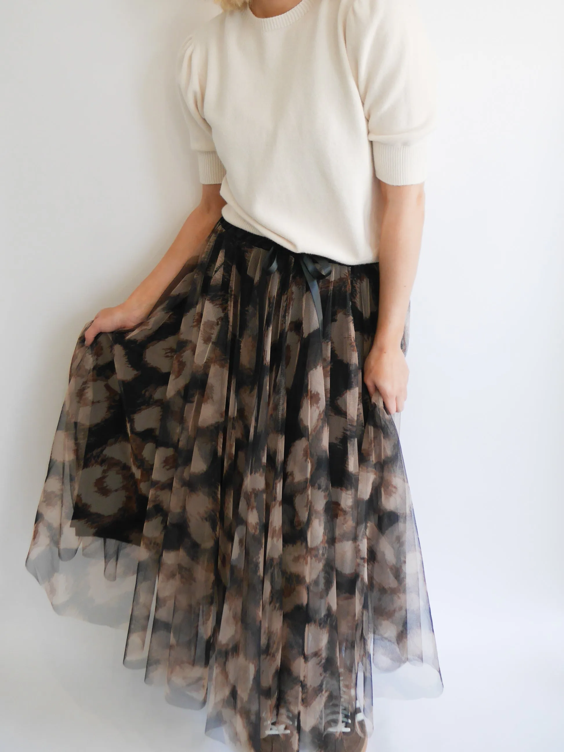 Leopard Print Tulle Skirt Camel