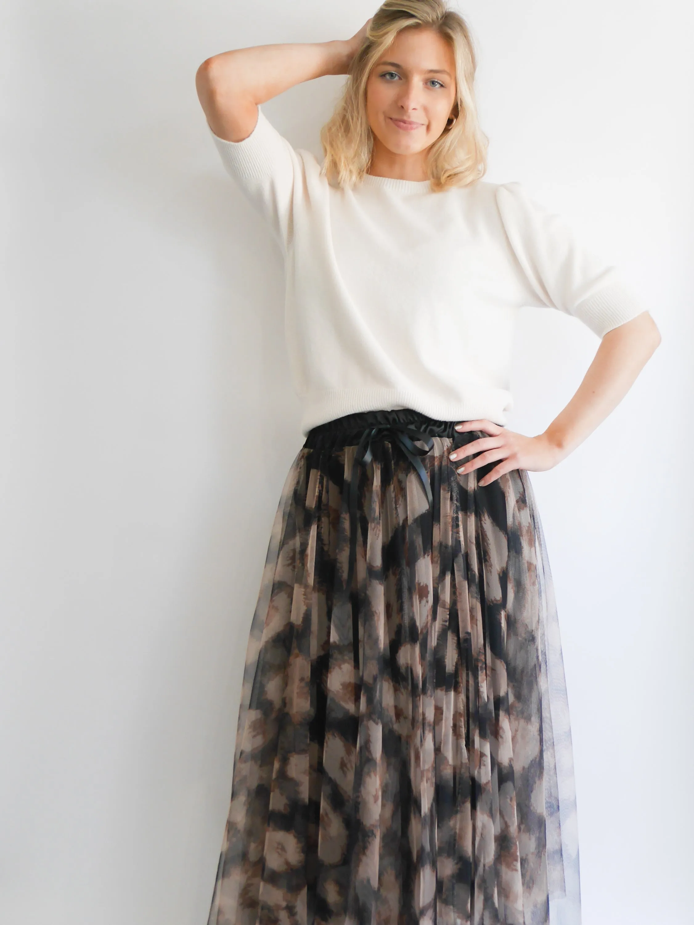 Leopard Print Tulle Skirt Camel