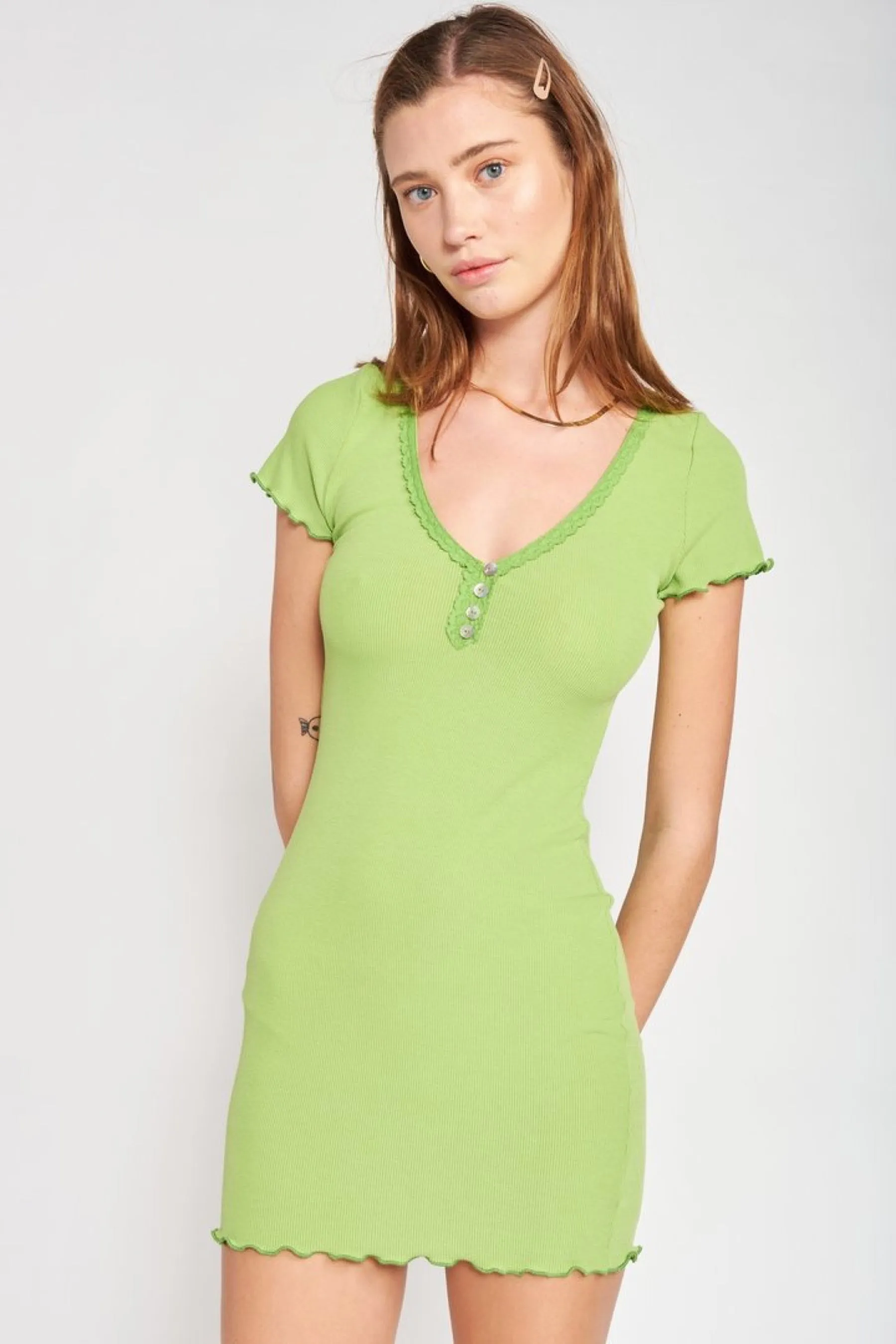 Lime Ribbed Mini Dress