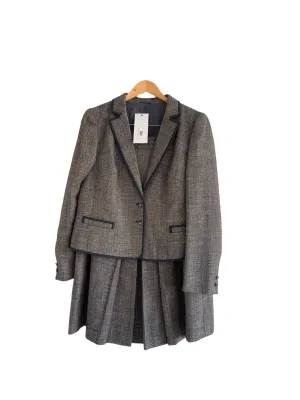 Linen/Wool Mix Skirt Suit Grey Size UK Medium/Large