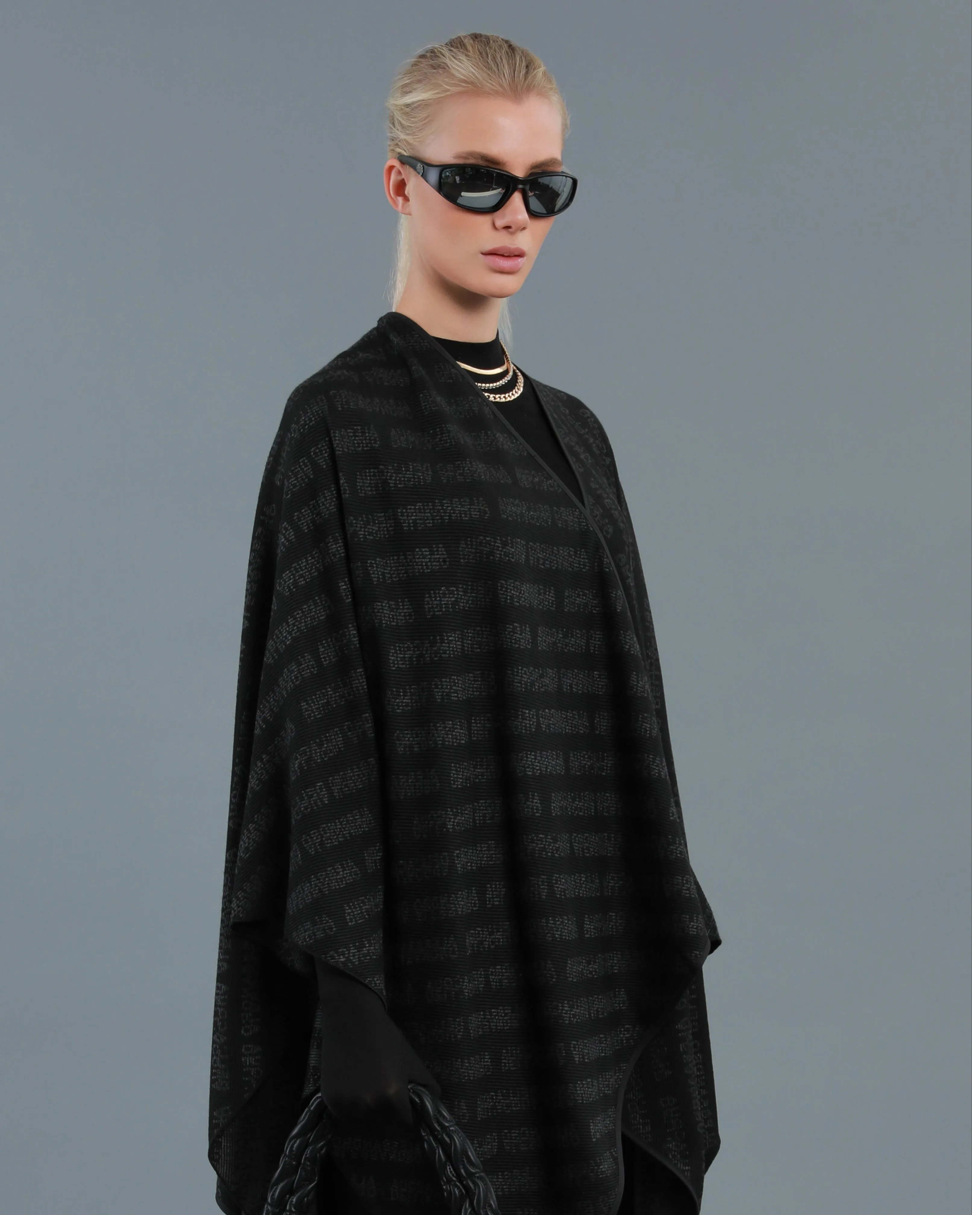 Logo All-Over Ribbed Poncho