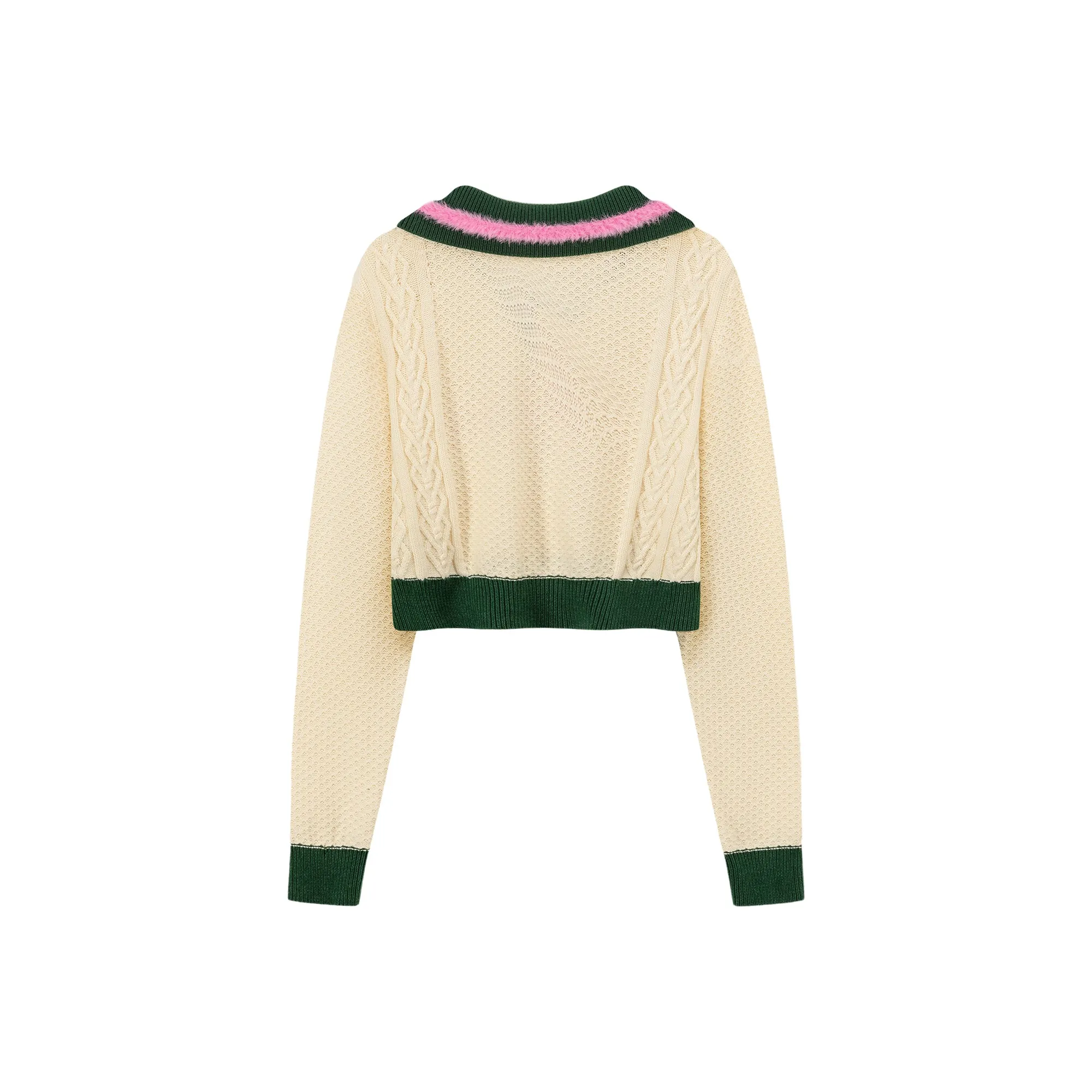 Logo Open Collar Crop Knit Sweater