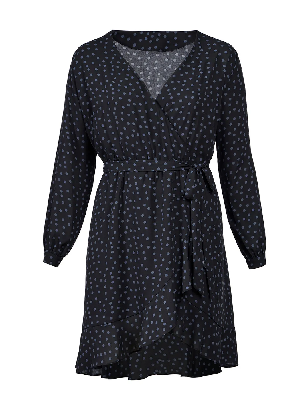 Long Sleeve Polka Dot Wrap Dress