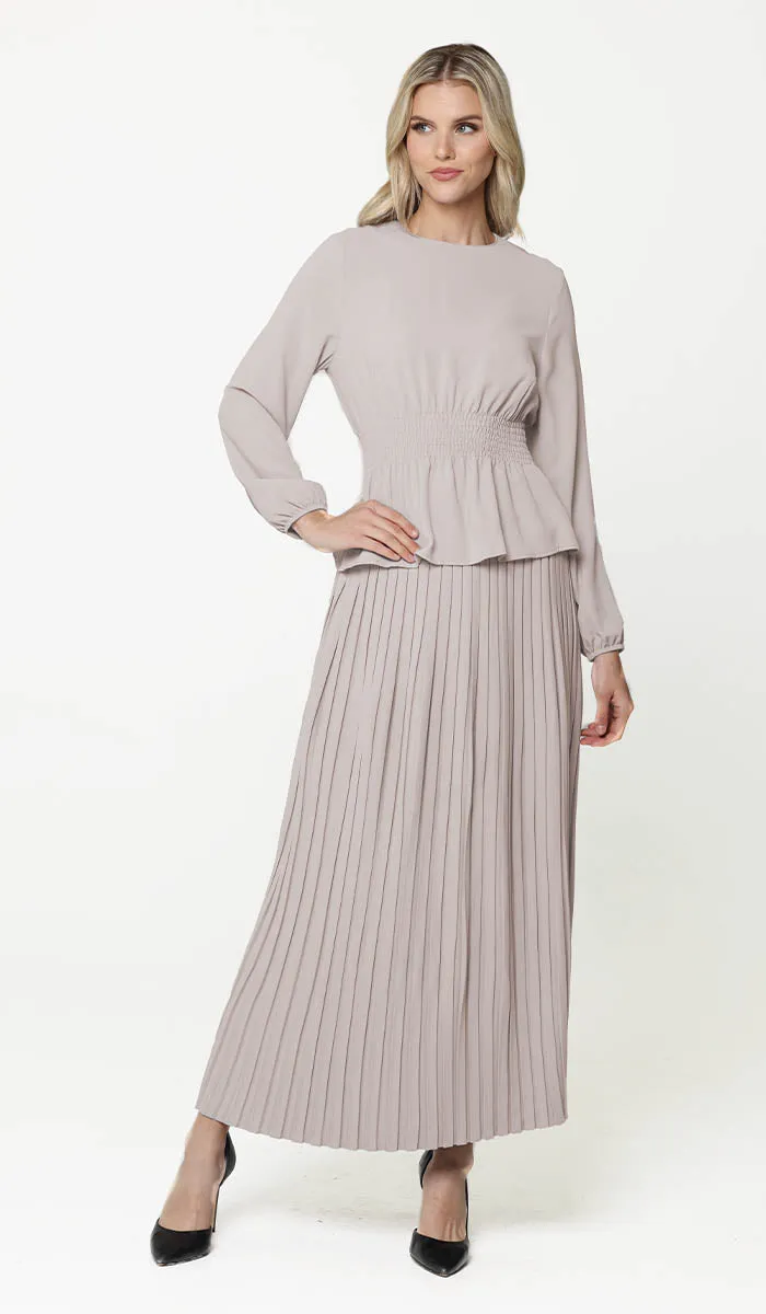 Lulu Pleated Long Maxi Skirt - Latte