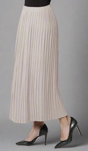 Lulu Pleated Long Maxi Skirt - Latte