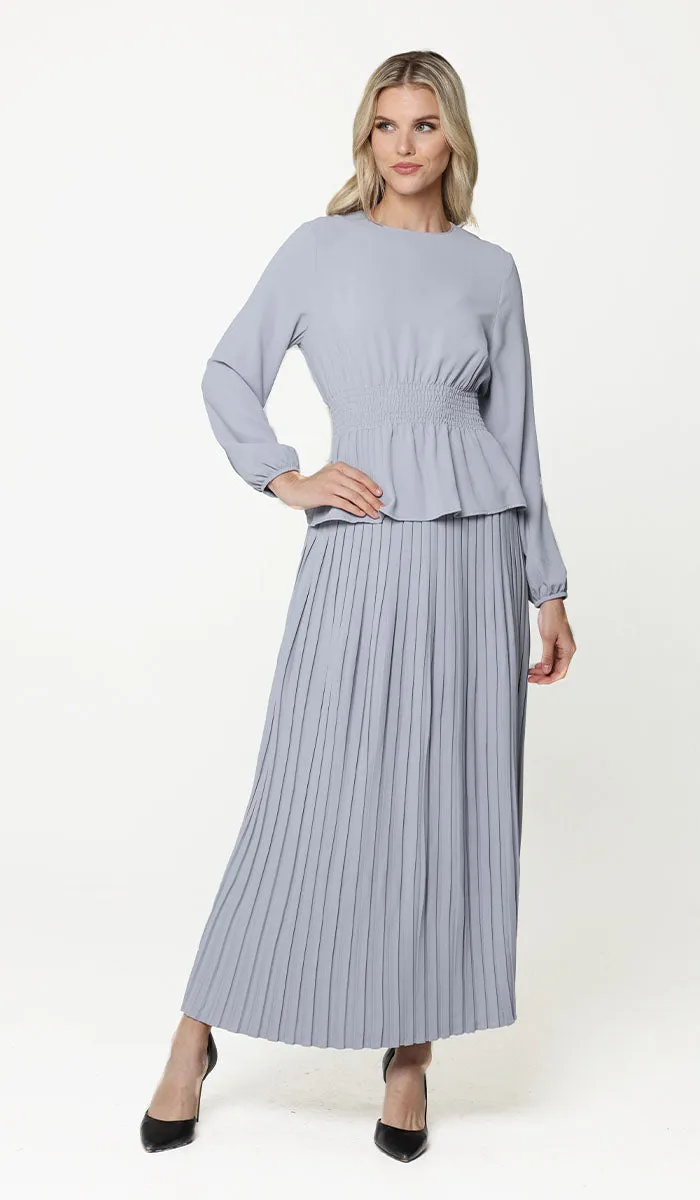 Lulu Pleated Long Maxi Skirt - Powder Blue