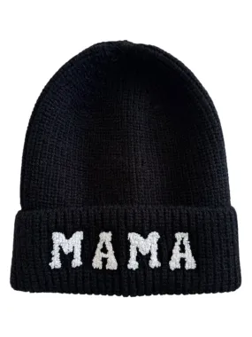 Mama Knit Hat, Obsidian (White Letters)