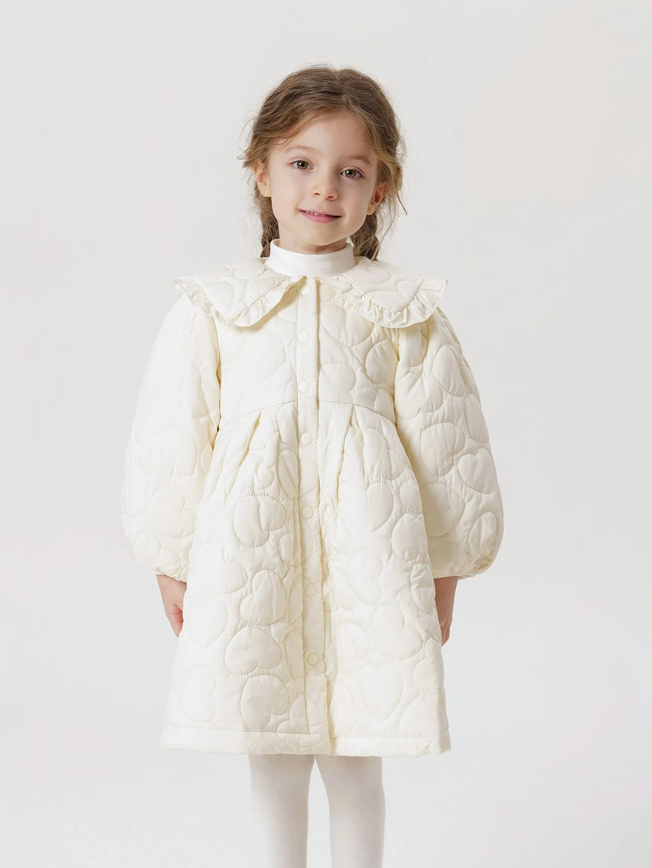 MARC & JANIE Girls Loose Lace Peter Pan Collar Quilted Coat 231217