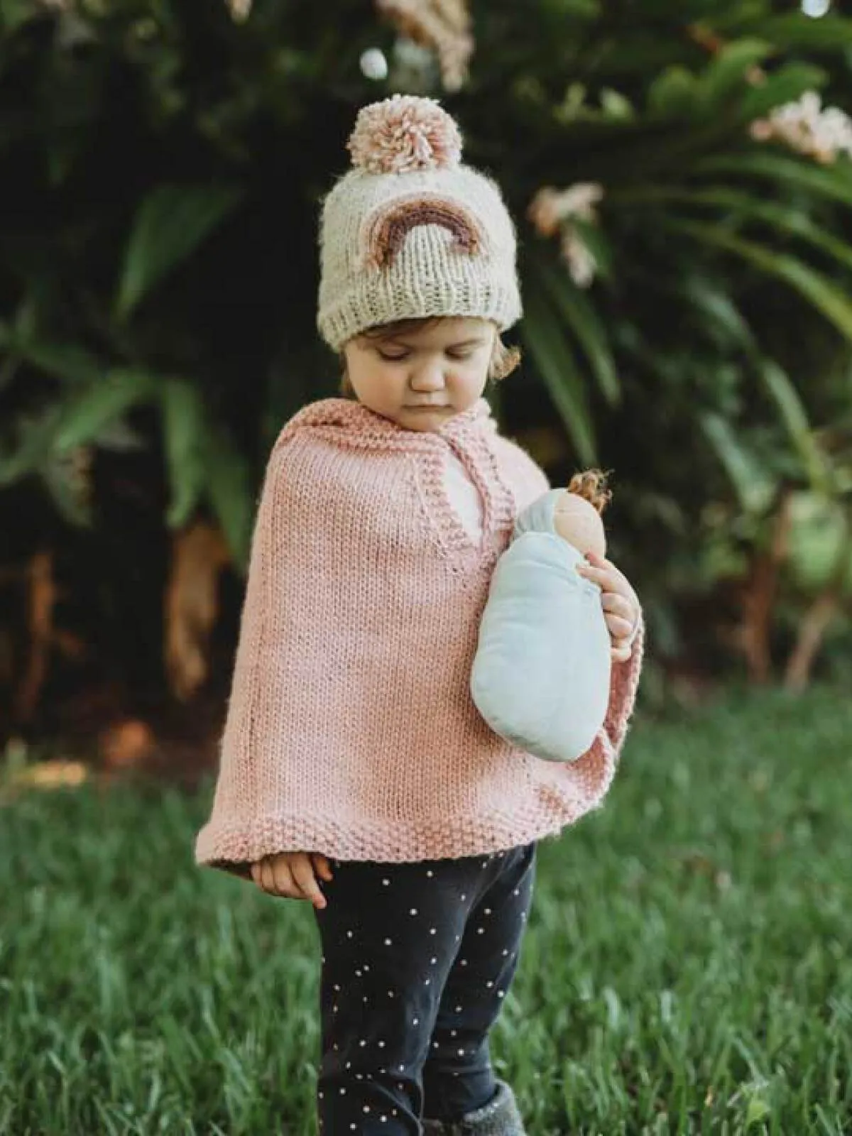 Mauve Rainbow Knit Pom Hat