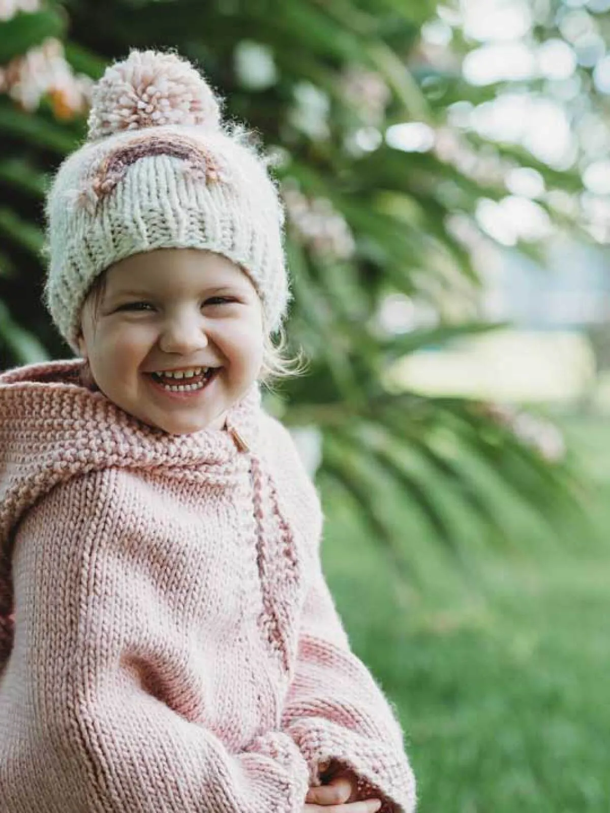 Mauve Rainbow Knit Pom Hat