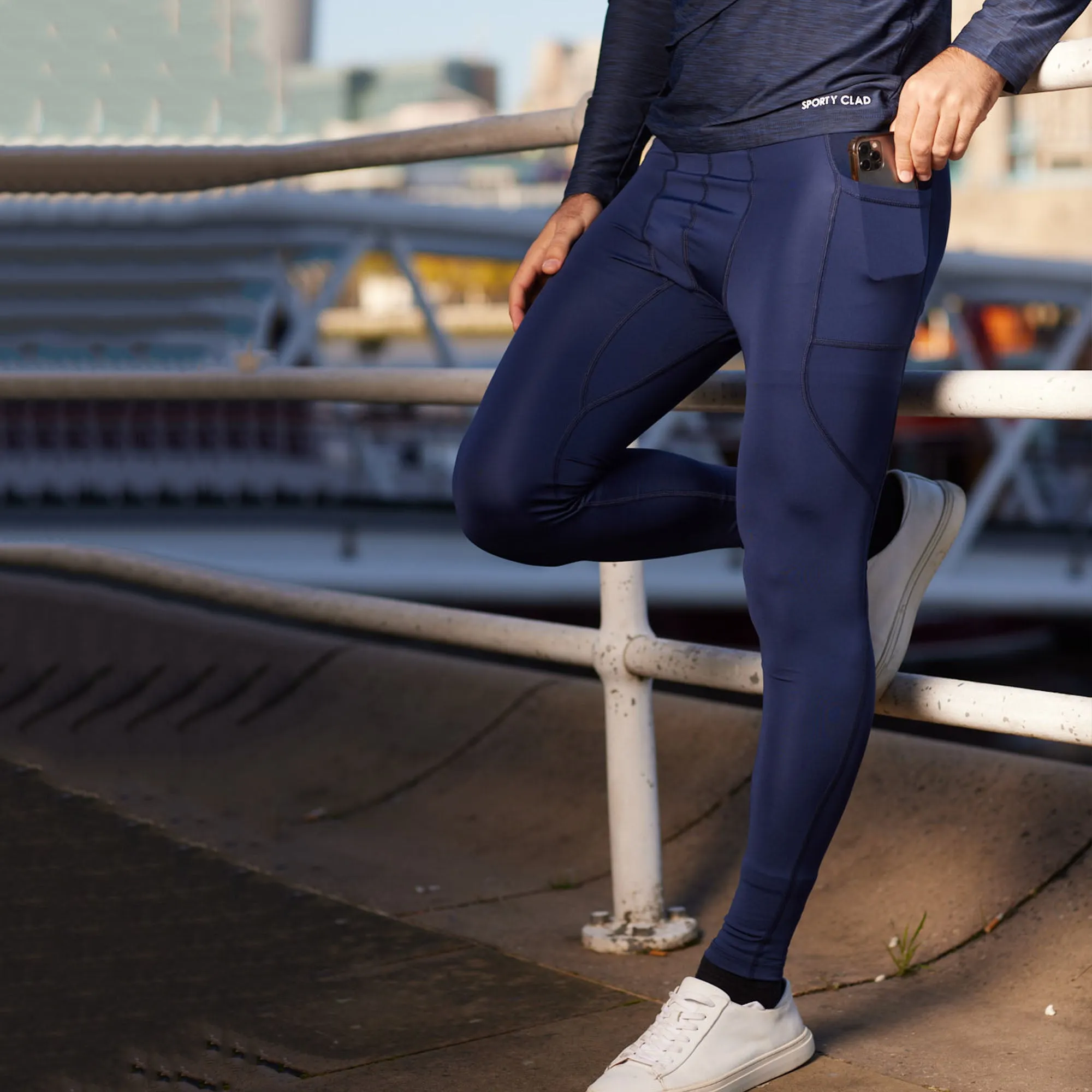 Men's Navy Blue Thermal Base Layer Compression Leggings