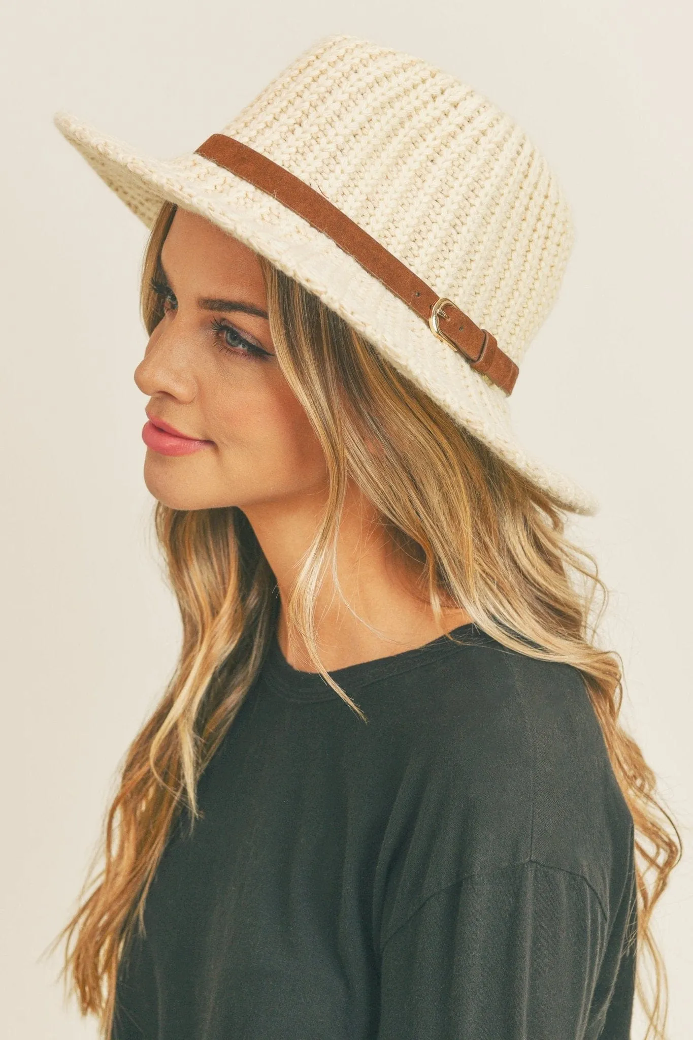 MH0085 Knit Belt Band Fedora Hat