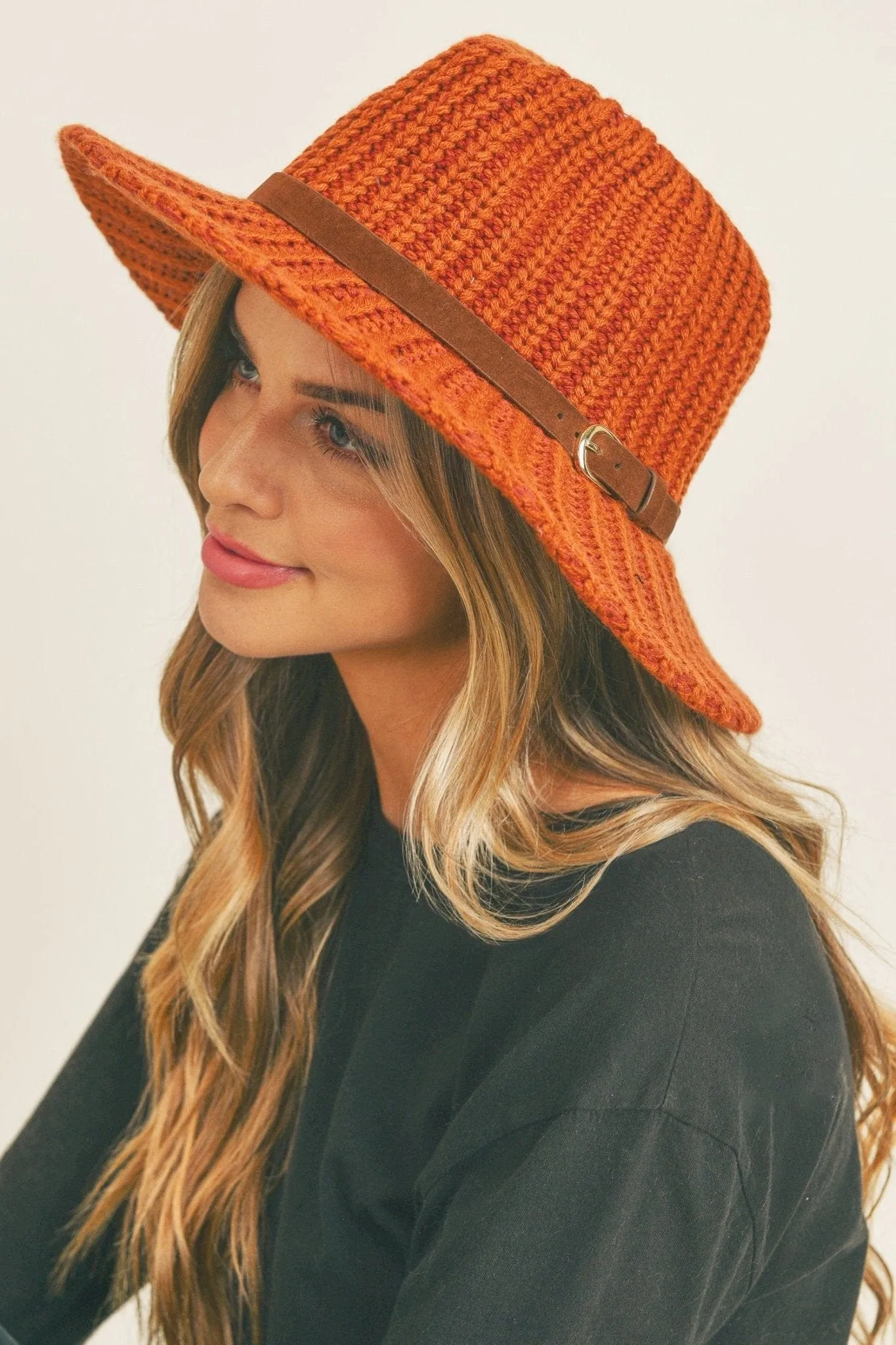 MH0085 Knit Belt Band Fedora Hat