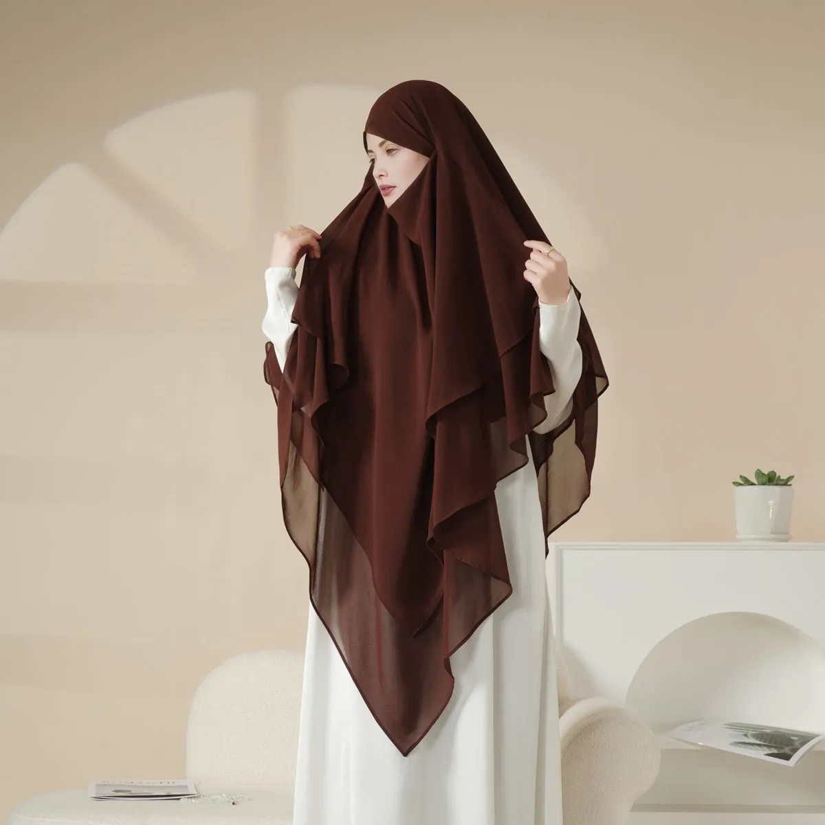 MK017 Scarf 3-Layer Long Khimar