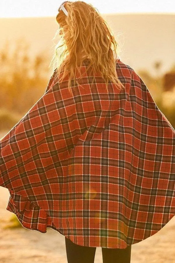 Mock Neck With Zipper Plaid Poncho