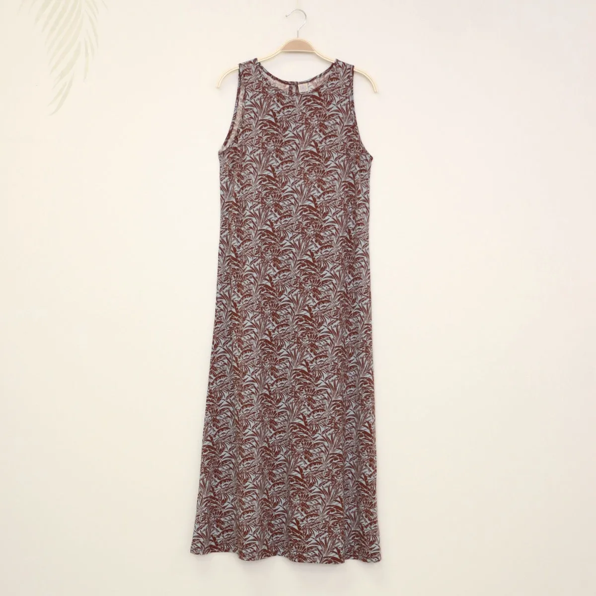 Modal Knit Tropical Print Sleeveless A Line Brown Dress (Petite Size)