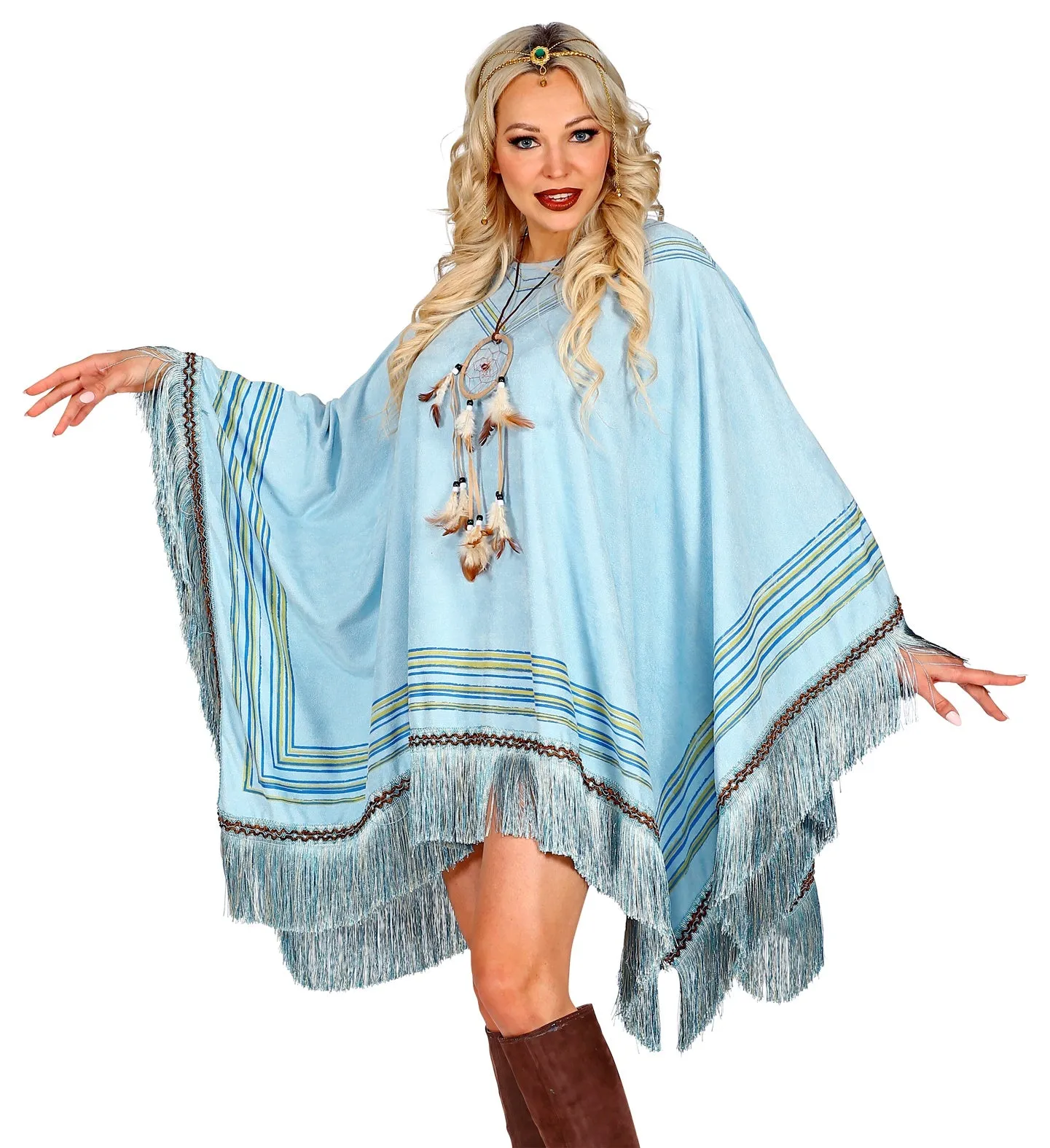 Native American Indian Blue Poncho Costume