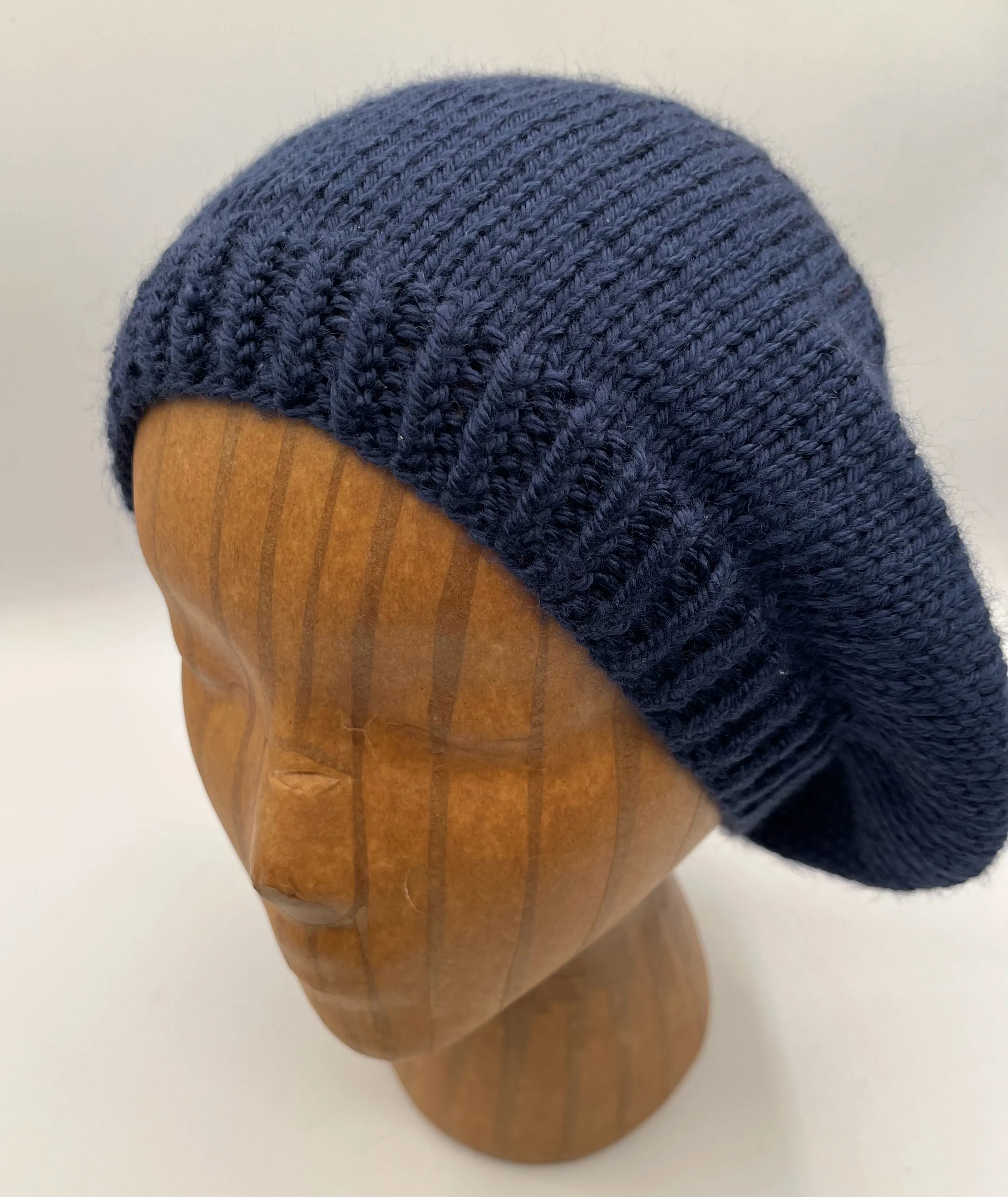 Navy Acrylic Stockinette Knit Slouch Hat