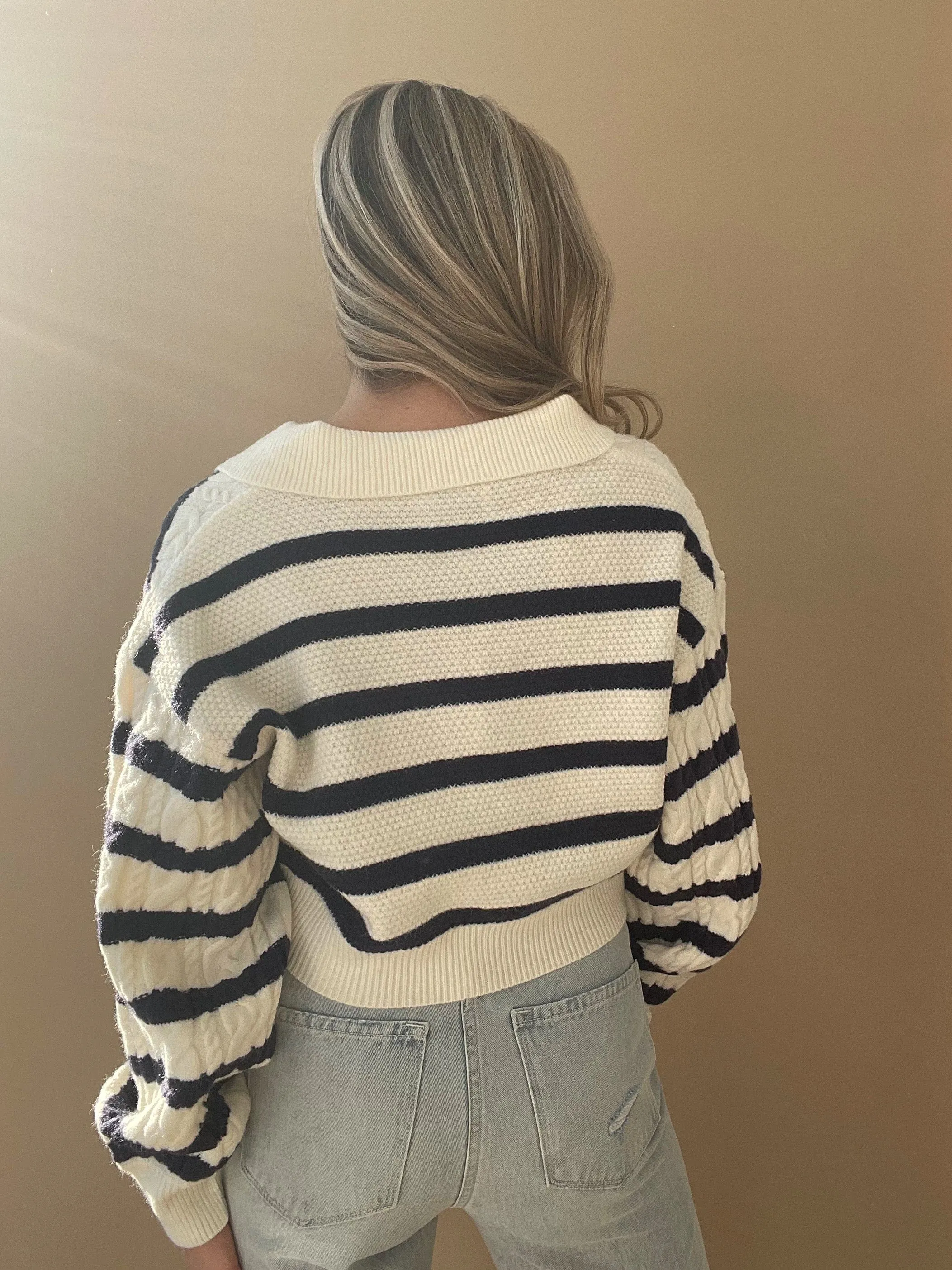 Navy Striped Collared Sweater