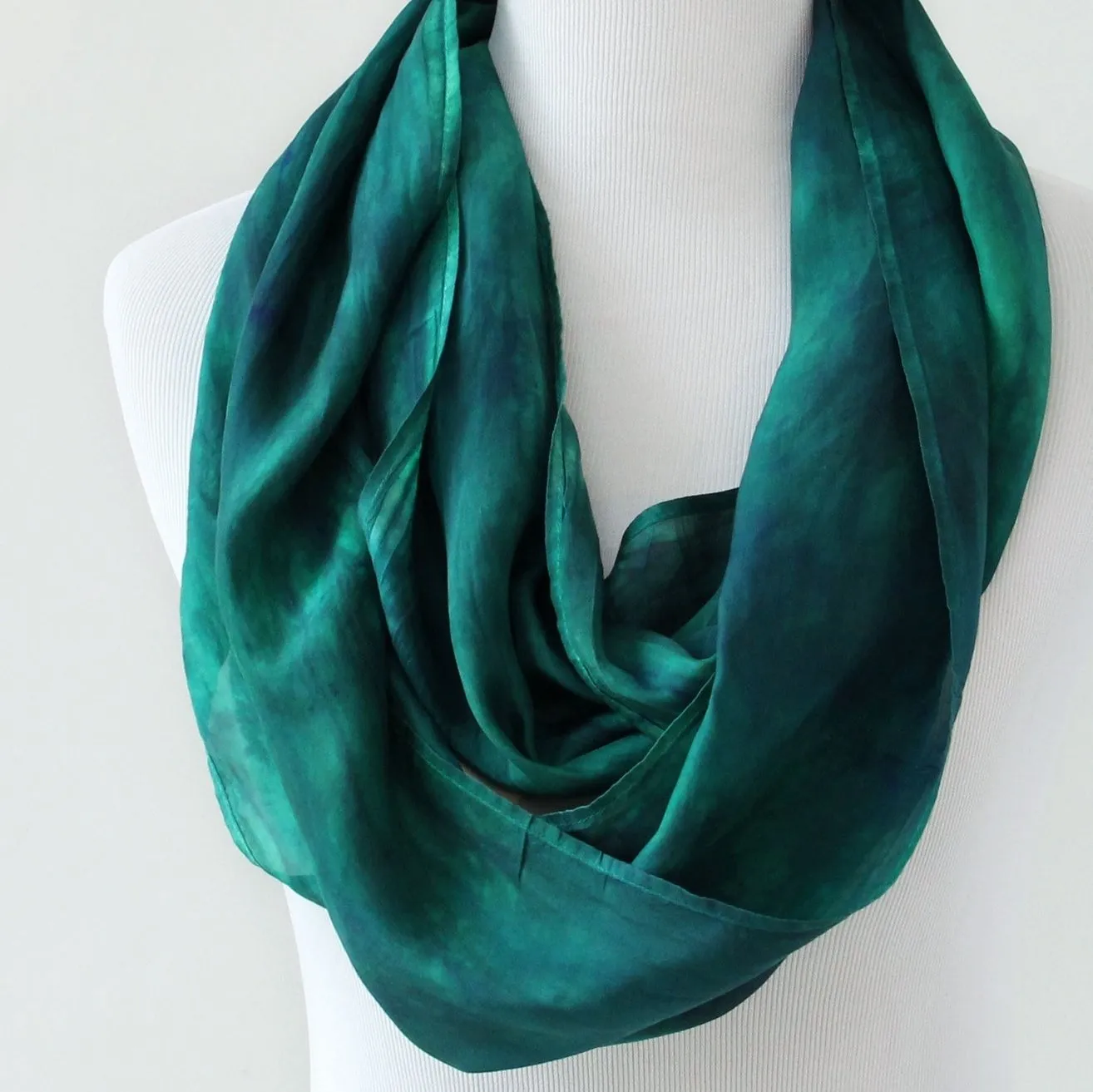 NEW! Hand Dyed Silk infinity Scarf in Evergreen by Ten Thousand Dandelions