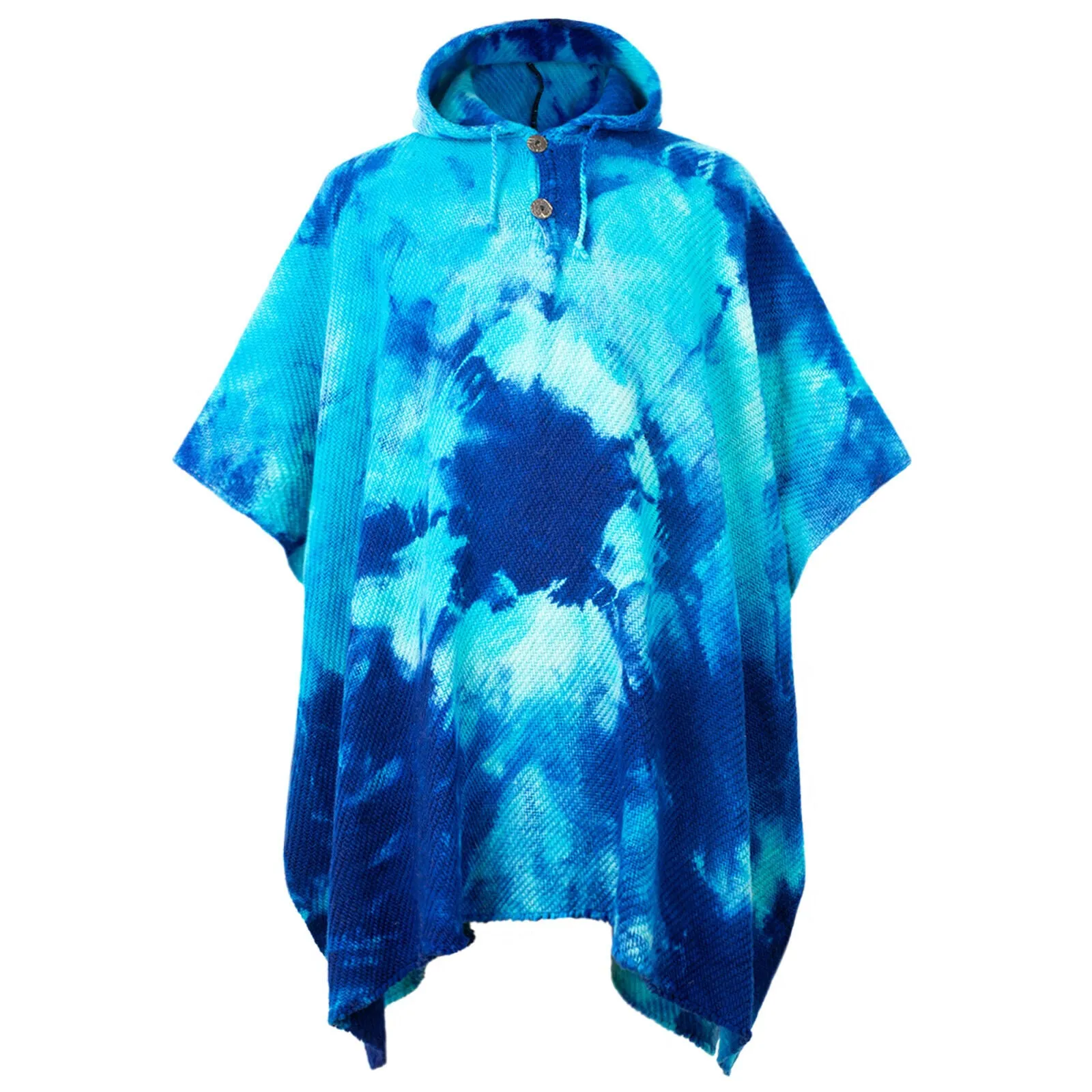 Numbiaranga - Llama Wool Unisex South American Handwoven Hooded Poncho - sky blue abstract pattern