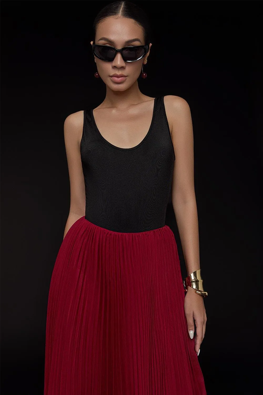 Octo Pleated Draped Chiffon Floor Length Skirt